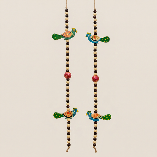 Pair of Long Vibrant Hand-Painted Peacock Windchimes