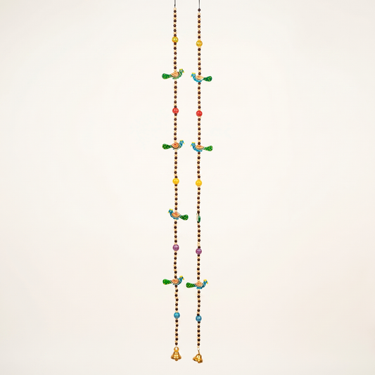Pair of Long Vibrant Hand-Painted Peacock Windchimes