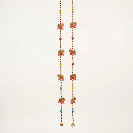 Pair of Long Vibrant Hand-Painted Rajasthani Elephant Windchimes