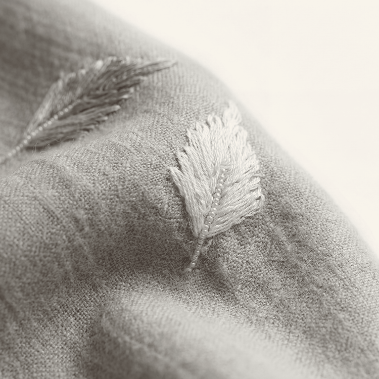 Hand-Embroidered Feather Cashmere Scarf