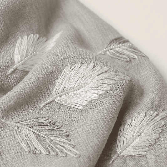 Hand-Embroidered Feather Cashmere Scarf