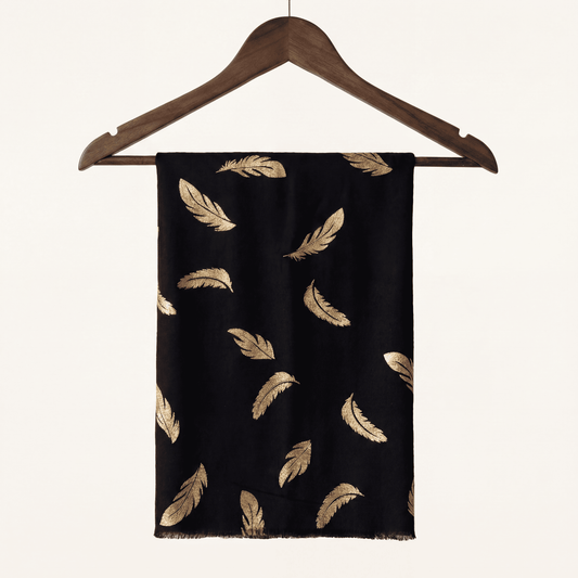 Black & Gold Foil Feather Cashmere Scarf