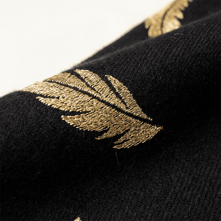 Black & Gold Foil Feather Cashmere Scarf