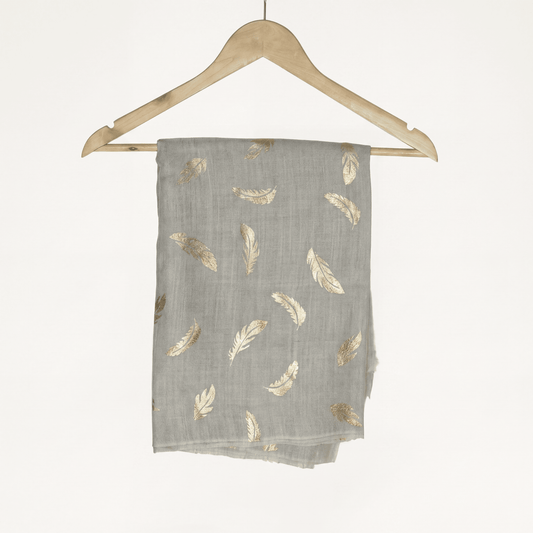 Ivory & Gold Foil Feather Cashmere Scarf