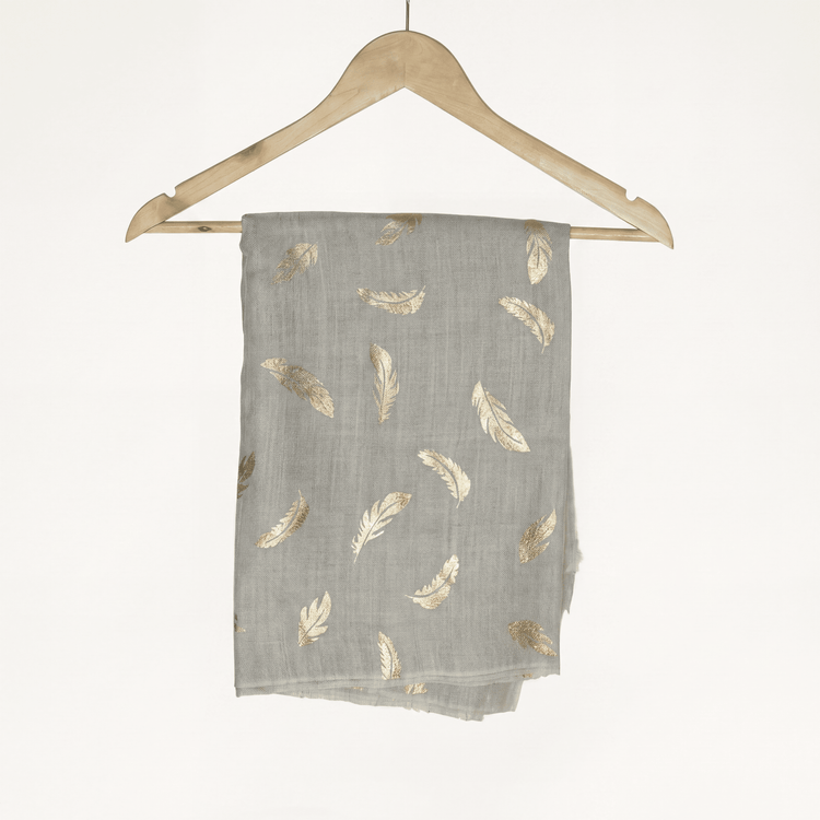Ivory & Gold Foil Feather Cashmere Scarf