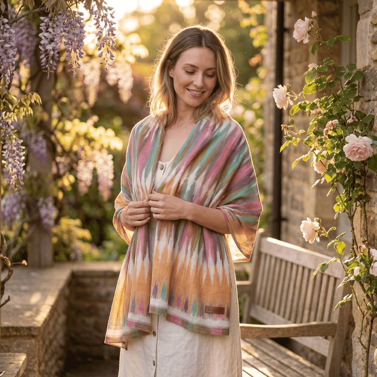 Colourful Ikat Pattern Cashmere Scarf
