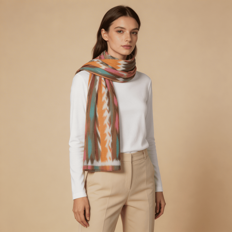 Colourful Ikat Pattern Cashmere Scarf