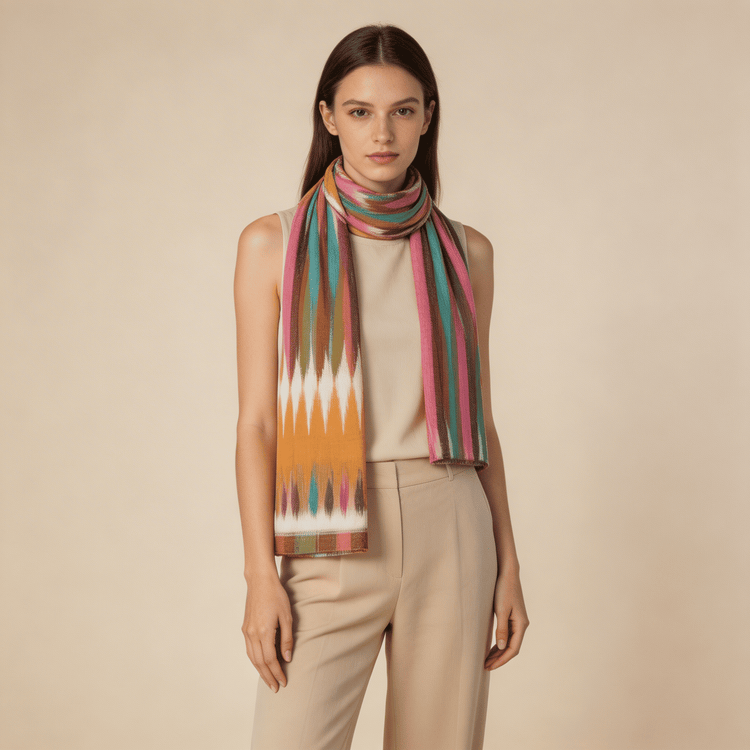 Colourful Ikat Pattern Cashmere Scarf