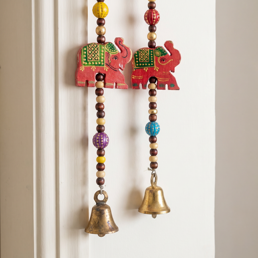 Pair of Long Vibrant Hand-Painted Rajasthani Elephant Windchimes