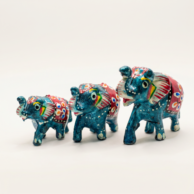 Wooden Handpainted Elephant Family Set