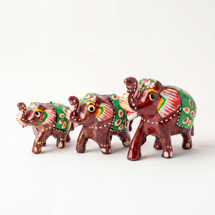 Wooden Handpainted Elephant Family Set