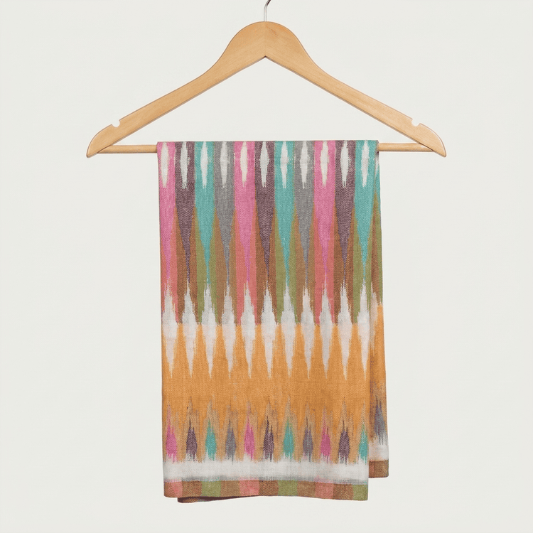 Colourful Ikat Pattern Cashmere Scarf