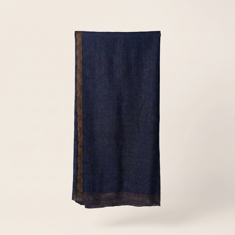 Midnight Navy Blue & Bronze Reversible Double-Faced Cashmere Scarf