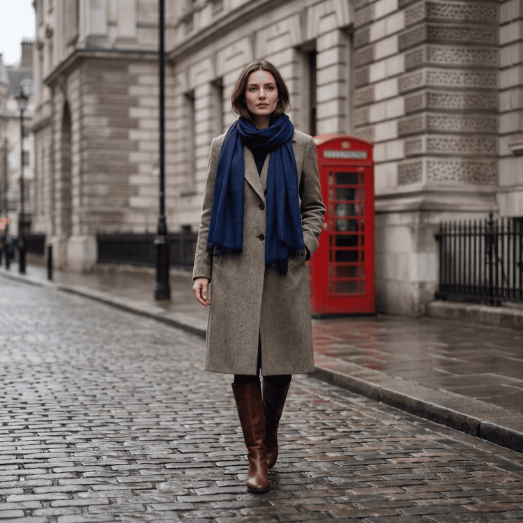 Midnight Navy Blue & Bronze Reversible Double-Faced Cashmere Scarf