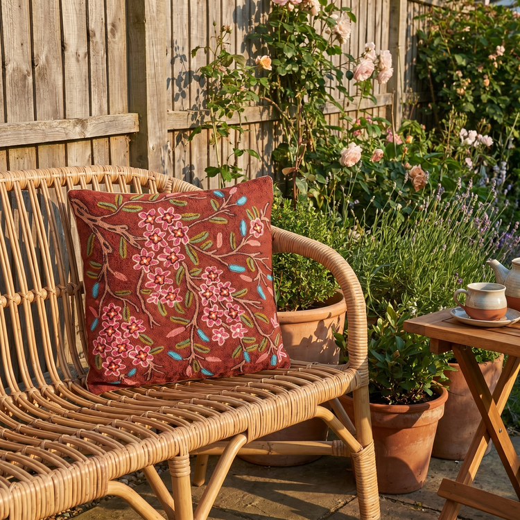 Pair of Himalayan Wool Red Floral Cushion Covers