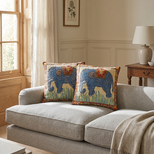 Pair of Elephant Himalayan Wool Cushion Covers