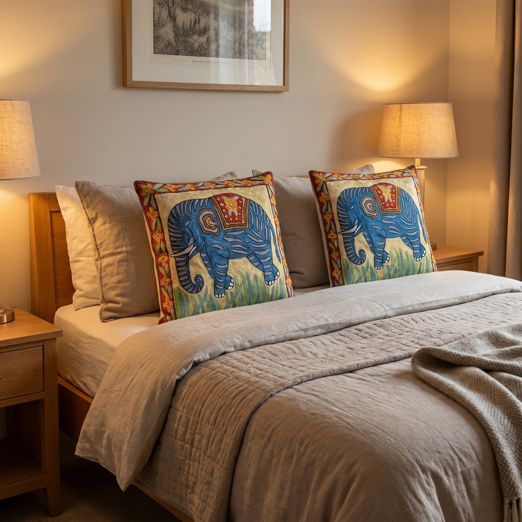 Pair of Elephant Himalayan Wool Cushion Covers