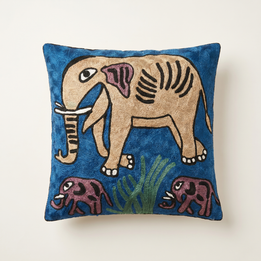 Pair of Elephant Family Himalayan Wool Cushion Covers