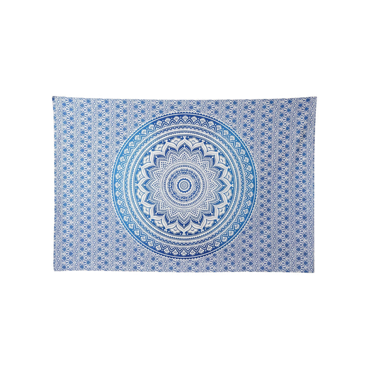 Lotus Mandala Cotton Tapestry – Blue Ombré Wall Hanging