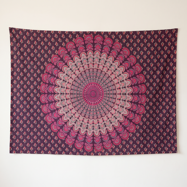 Peacock Fan Mandala Hand Block Printed Cotton Tapestry – Mulberry & Rose