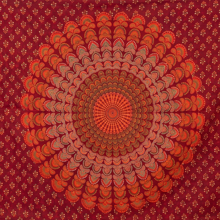 Floral Medallion Mandala Hand Block Printed Cotton Tapestry – Scarlet Red