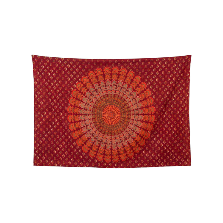 Floral Medallion Mandala Hand Block Printed Cotton Tapestry – Scarlet Red