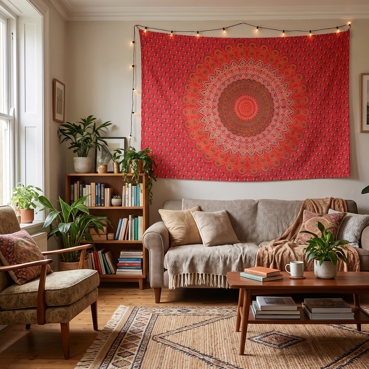 Floral Medallion Mandala Hand Block Printed Cotton Tapestry – Scarlet Red