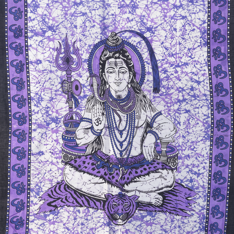 Lord Shiva Batik Cotton Tapestry – Violet Purple Wall Hanging