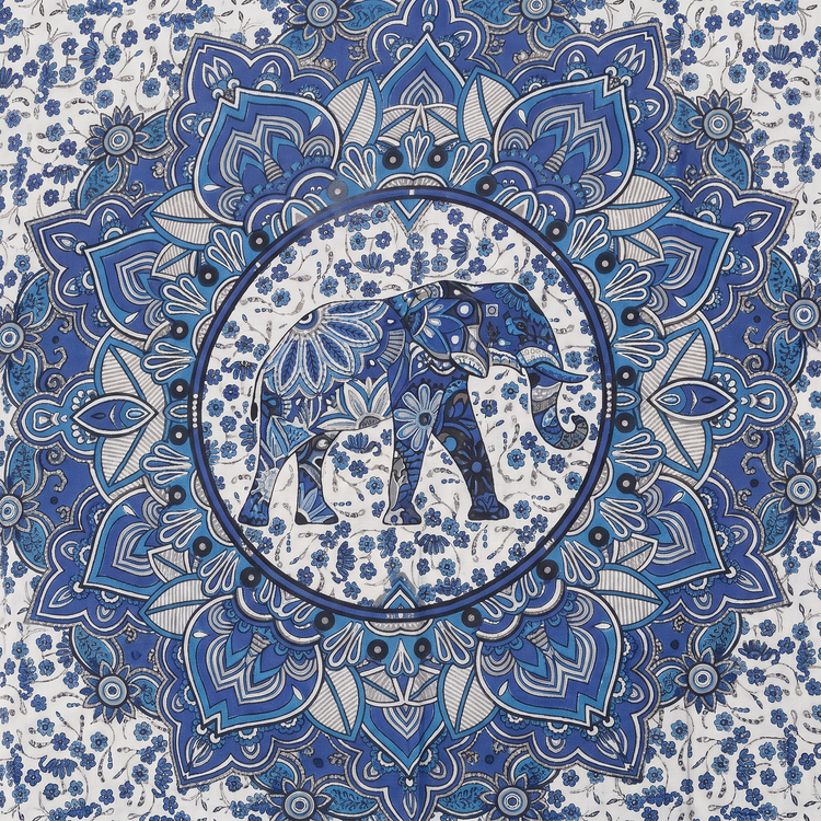 Paisley Elephant Mandala Hand Block Printed Cotton Tapestry – Ivory & Indigo