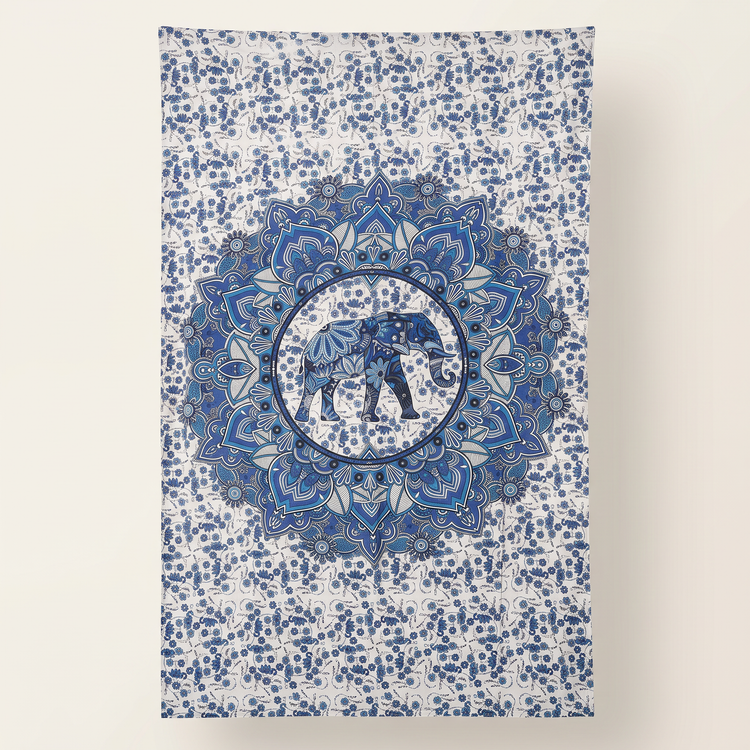 Paisley Elephant Mandala Hand Block Printed Cotton Tapestry – Ivory & Indigo